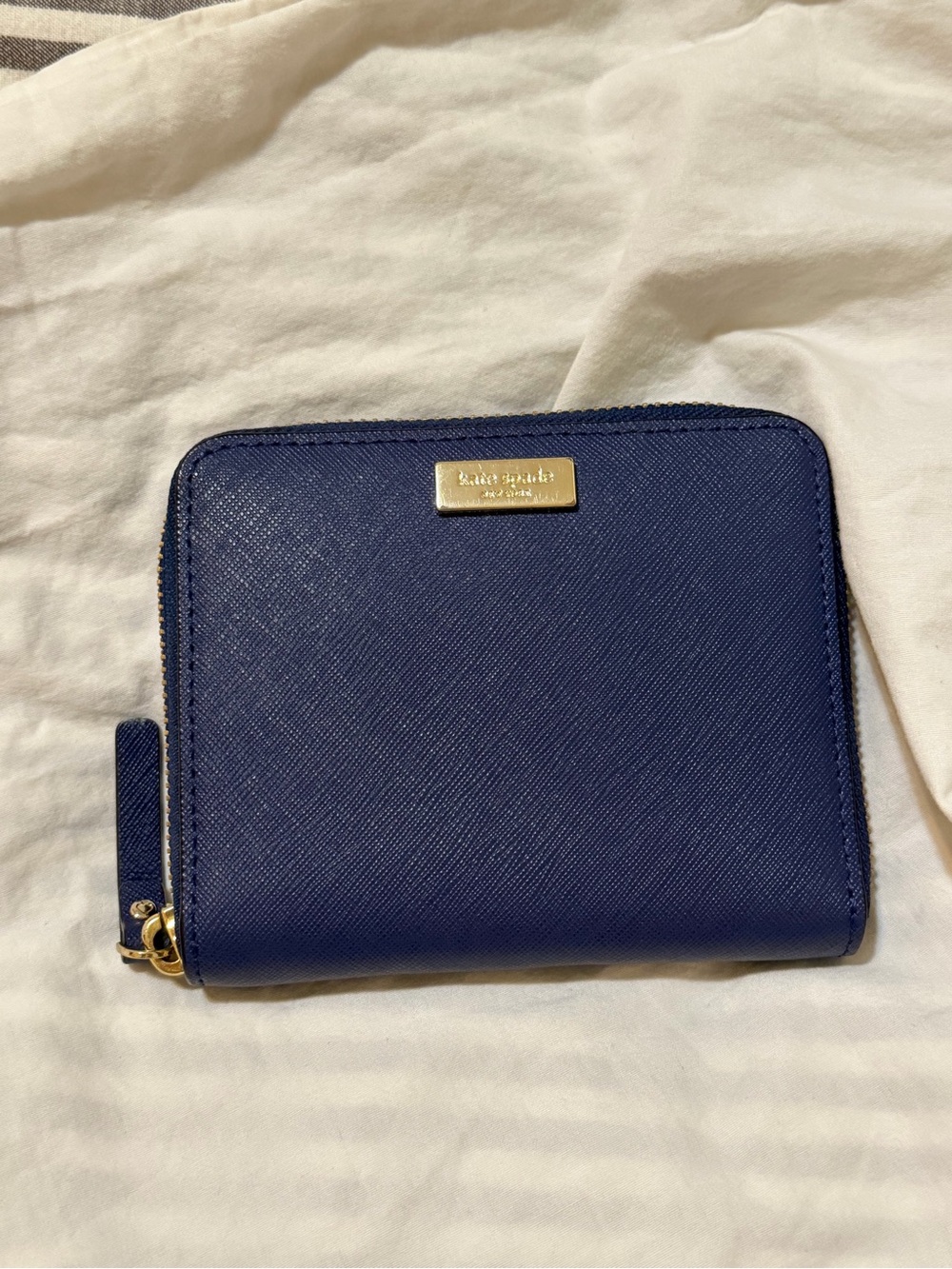 Kate Spade New York Navy Blue Saffiano Leather Zip Around Wallet